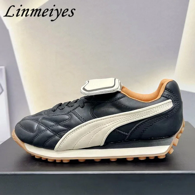 

Luxury Quality Genuine Leather Sneakers Women Thick Sole Outdoor Casual Run Shoes Lace Up Round Toe Flat Sports Shoes Woman