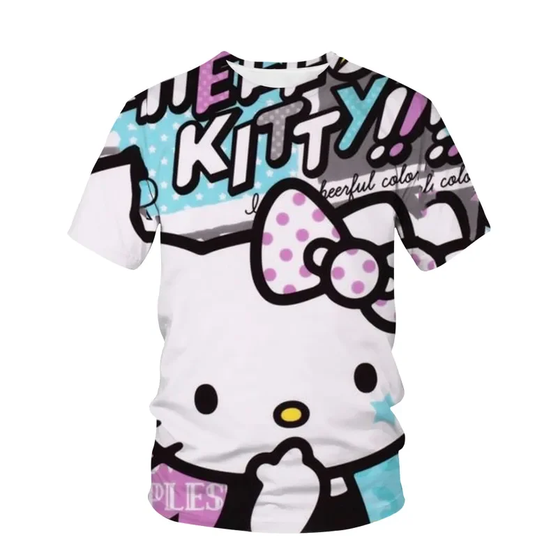 

Sanrio Kawaii Women's Casual Short-sleeved T-shirt Top Fashion Round Neck Loose Hello Kitty T-shirt Printed Women's T-shirt Y2K