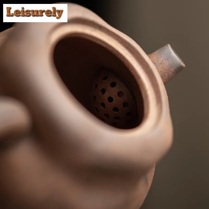 160ml Old Rock Mud Persimmon-shaped Teapot Antique Tea Infuser Pot Tea Making Kettle With Ball Hole Drinkware Decoration Craft