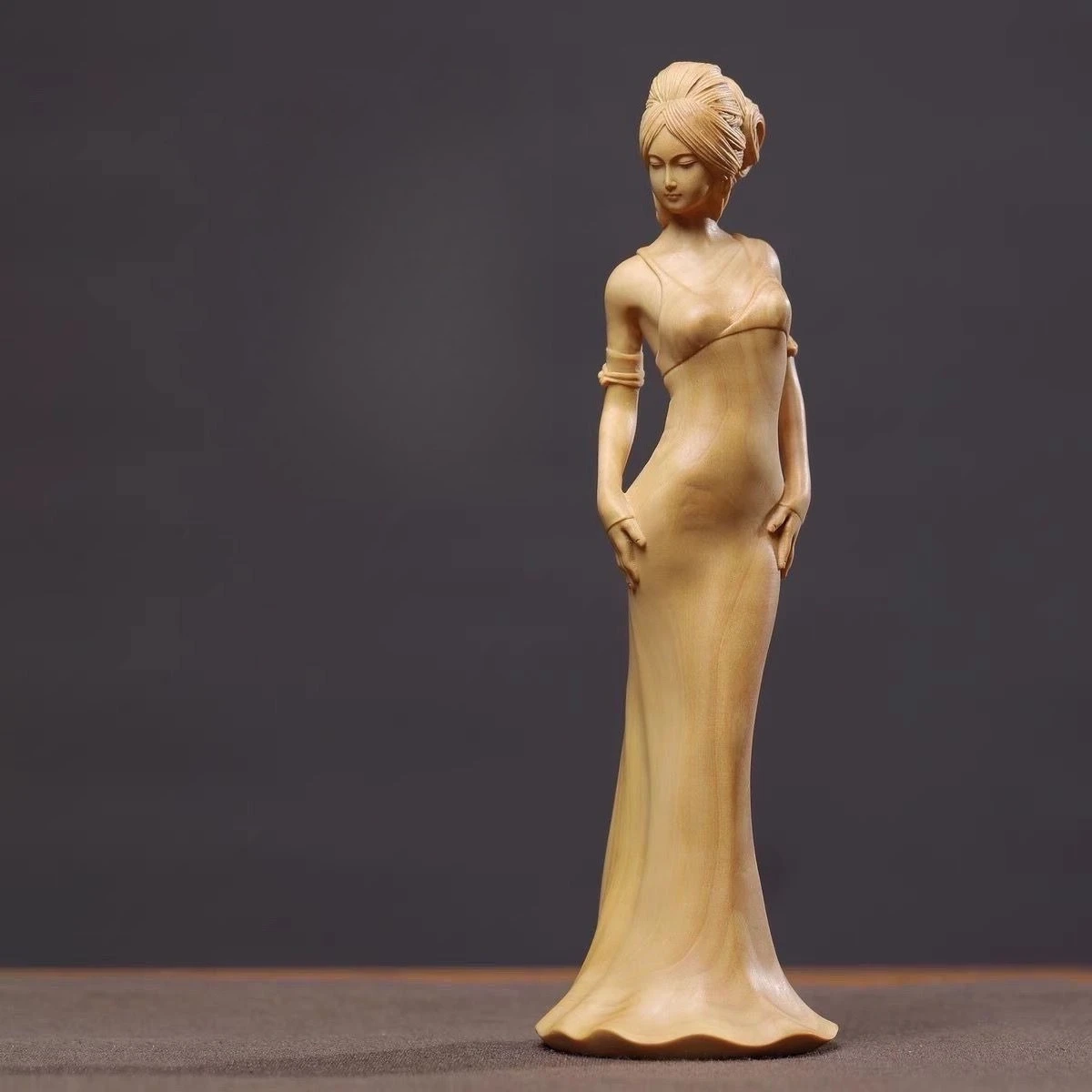 Boxwood high-end beautiful women's arts and crafts classical characters desktop solid wood living room study ornament