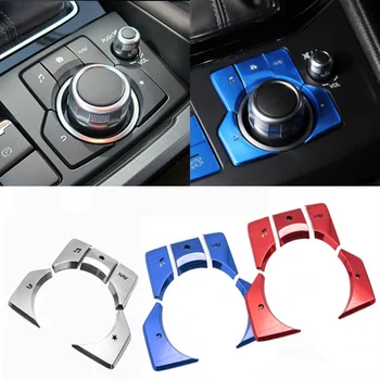 For 2014 2017 Mazda3 hatchback car cab center console Multimedia menu Back to Music button Trim with aluminum protective glitter 1