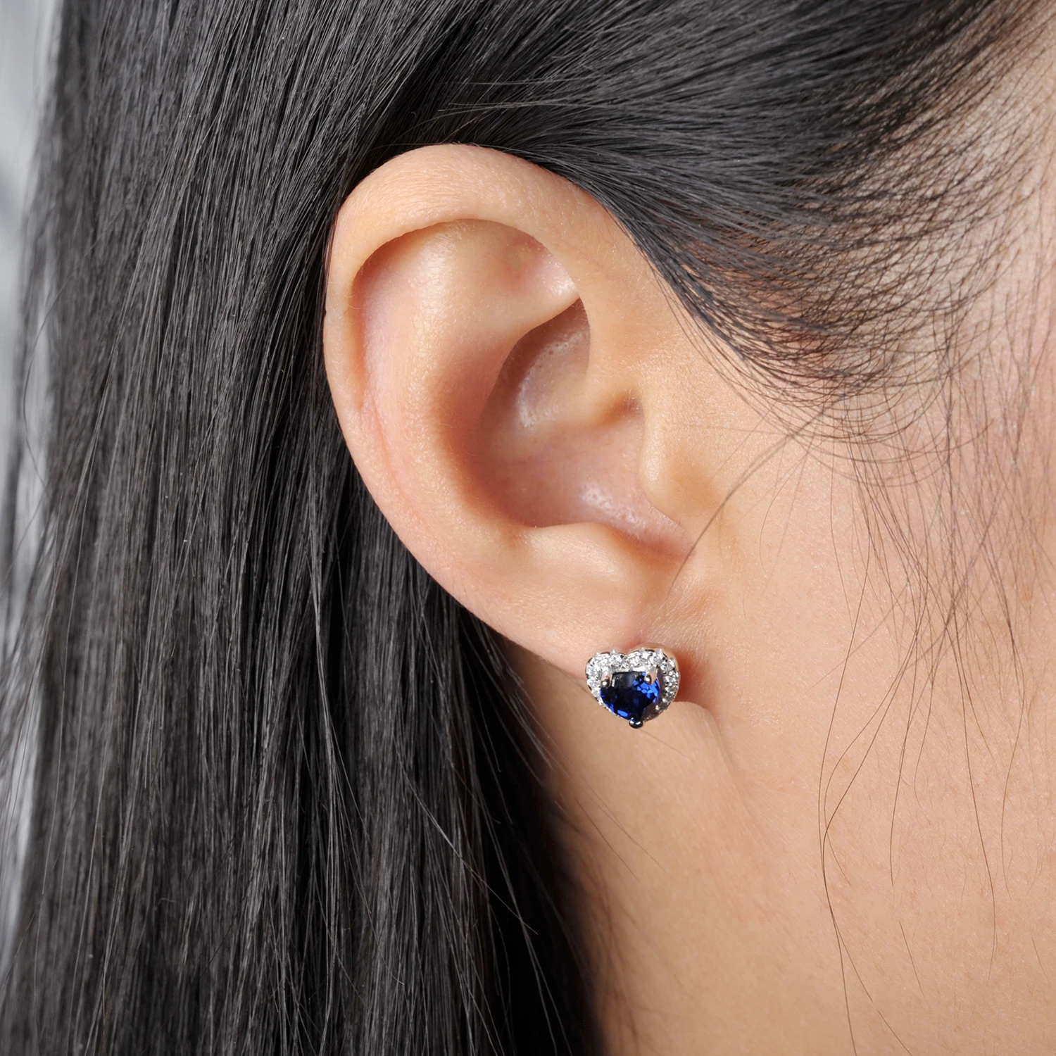 Potiy Love Heart Total 1.23ct Created Blue Sapphire 925 Sterling Silver Stud Earrings for Women Gemstone Fine Daily Jewelry Gift