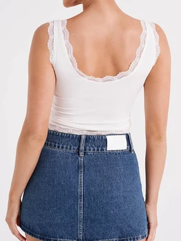 Women Tank Top Sleeveless V-neck Backless Lace Trim Top Fit Summer Clubwear 2