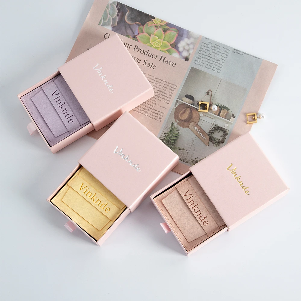 8x8cm Schmuck-Mikrofaserbeutel und 9x9x2,5cm Rosa Schubladenpapierbox für Ringverpackung Geschenkaufbewahrung Beutel Hochzeitsgeschenk – Detail 10