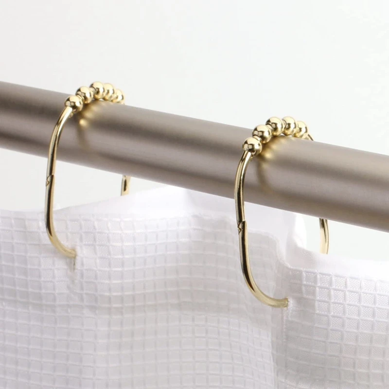 12 Pack Wide Shower Curtain Rings Hooks Set,Decorative Chrome Finish,Easy Glide Rollers,Rings For Shower Rods,Gold