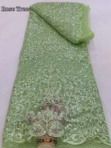 Высококачественная Тяжелая кружевная ткань из бисера фиолетовая африканская тюль с блестками сетчатая вышивка для шитья свадебного платья, свадебные ткани с жемчугом Дубая