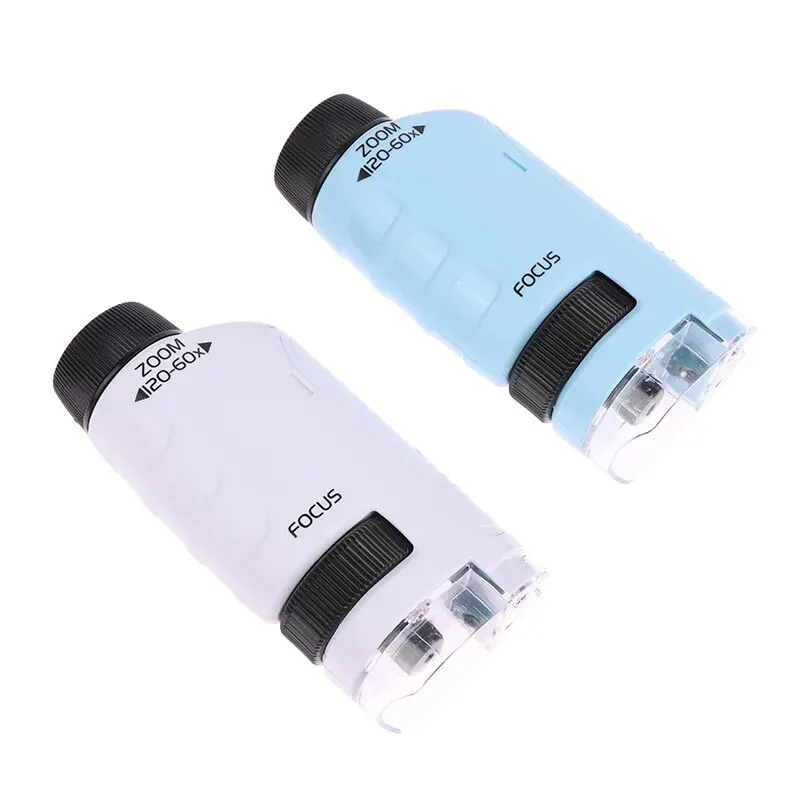 LED Lighted Pocket Microscope Kids Outdoor Science Props 60x-120x Educational Mini Handheld Children STEM Toys 4