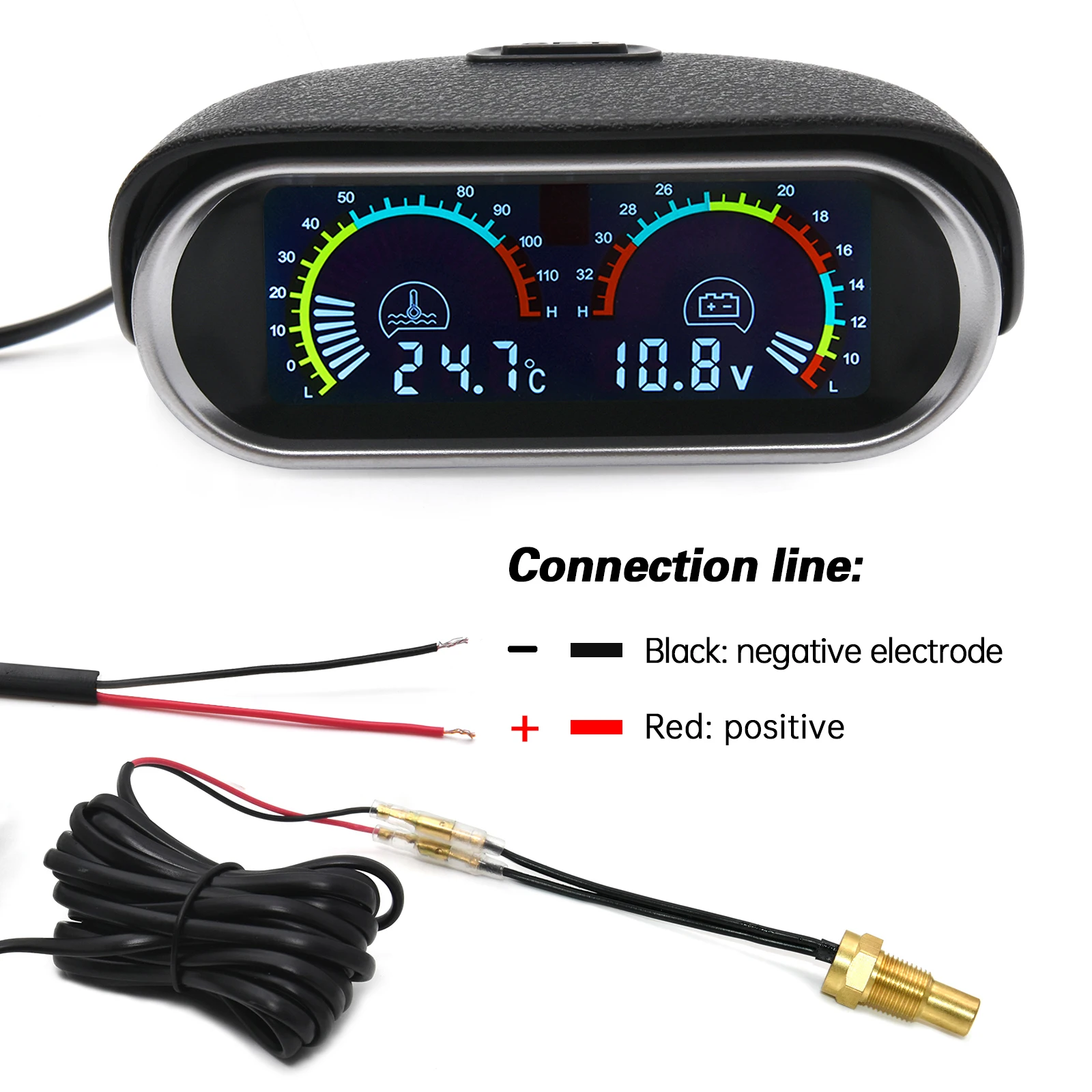 2 In 1 12v/24v 수온 및 전압계 게이지 LCD 자동차 디지털 온도 게이지 엔진 온도 표시기 자동차 용 1/8NPT