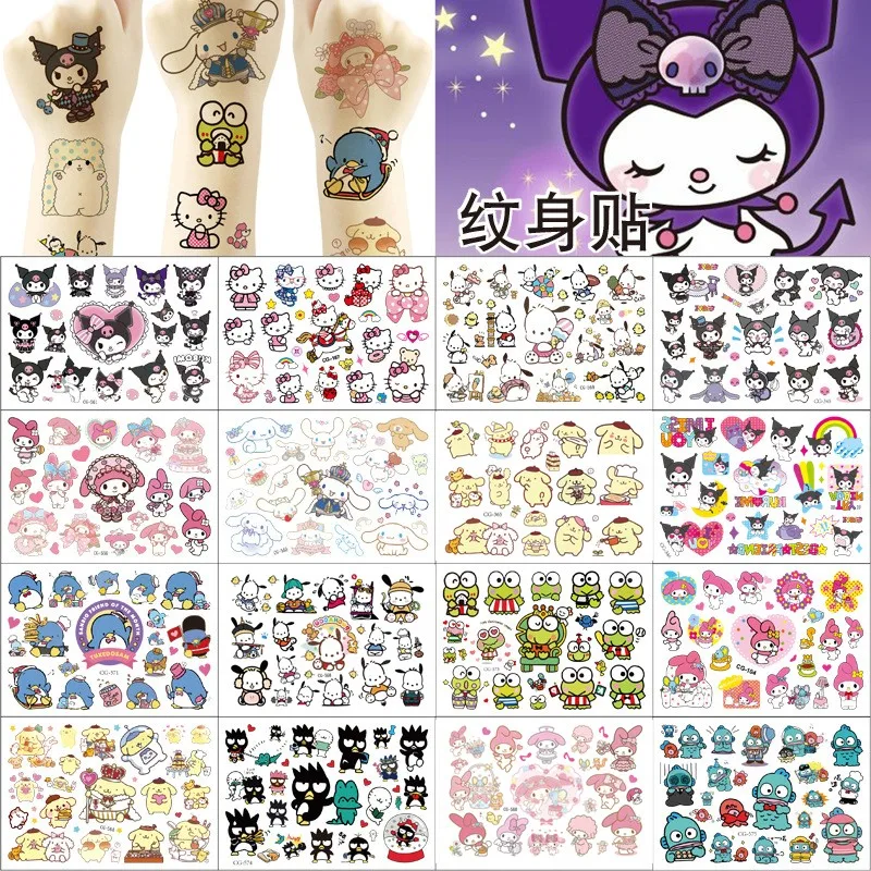 

Sanrio Hello Kitty Cat Tattoo Sticker Kuromi Mymelody Tattoos Cinnamoroll Stickers Cosplay Decor Temporary Waterproof Art Tattoo