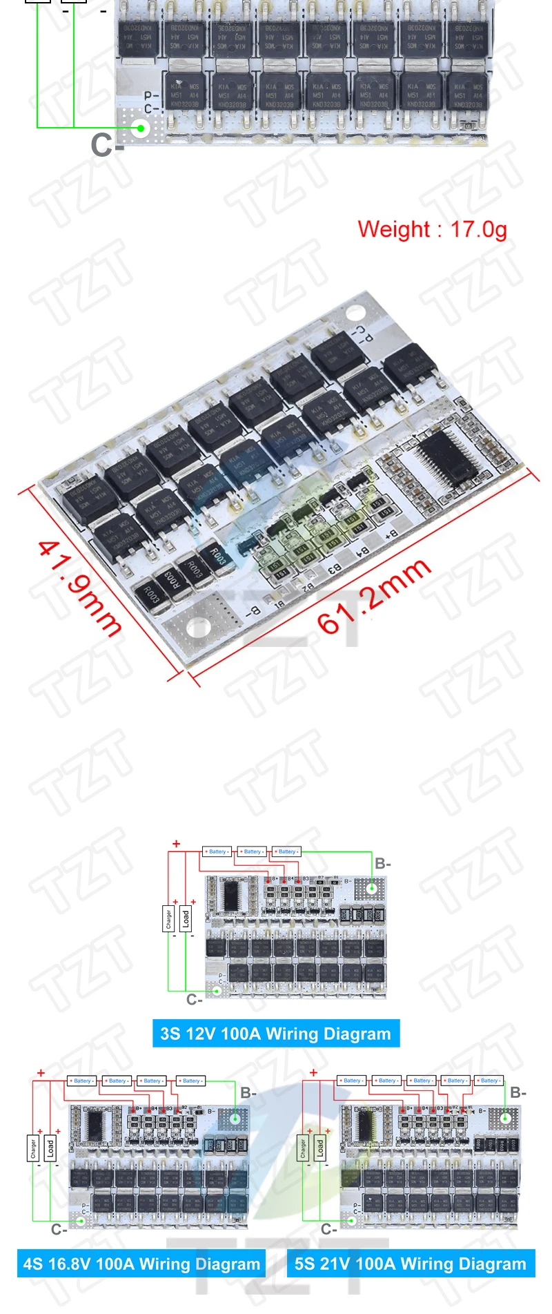 3s/4s/5s Bms 12v 16,8v 21v 3,7v 100a Li-Ion Lmo Ternäre Lithium Batterie Schutz Platine Li-polymer Balance Laden – Detail 8