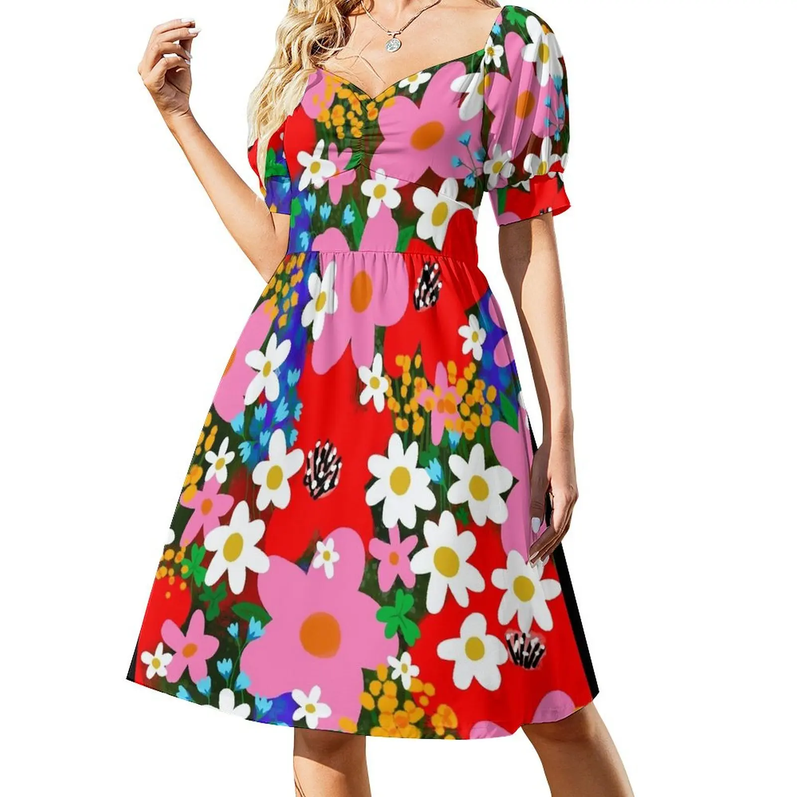 thumbnail image 1 of ¡Flores al poder! Vestido de manga corta, vestidos de verano para mujer , vestidos de baile, vestido morado., 1 of 7