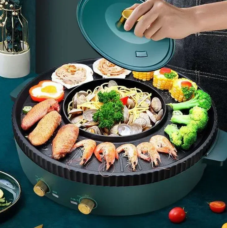 

Hot Pot Grill Multi-purpose Household Korean Electric Grill Shabu Shabu Pot Frying Pan Dual-use Pot Grill Mandarin Duck Pot
