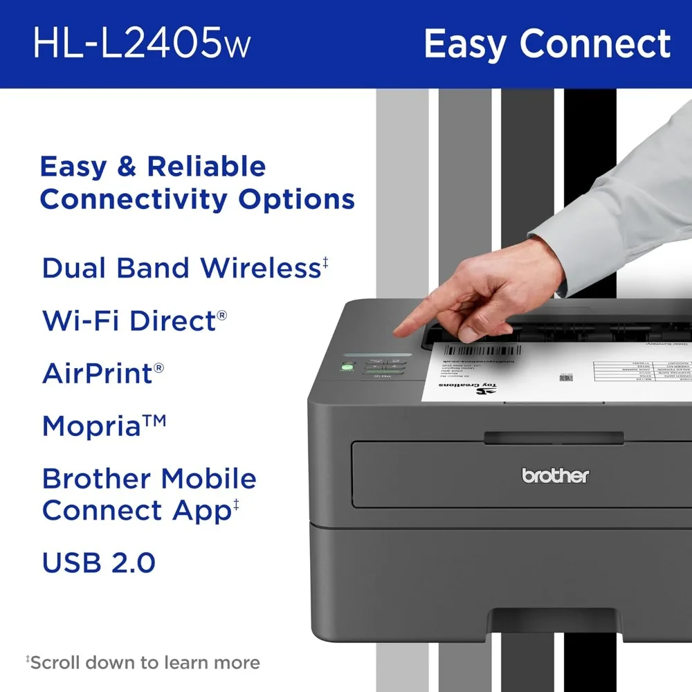 HL-L2405W Wireless Compact Monochrome Laser Printer with Mobile Printing Black & White Output includes Refresh Subscription