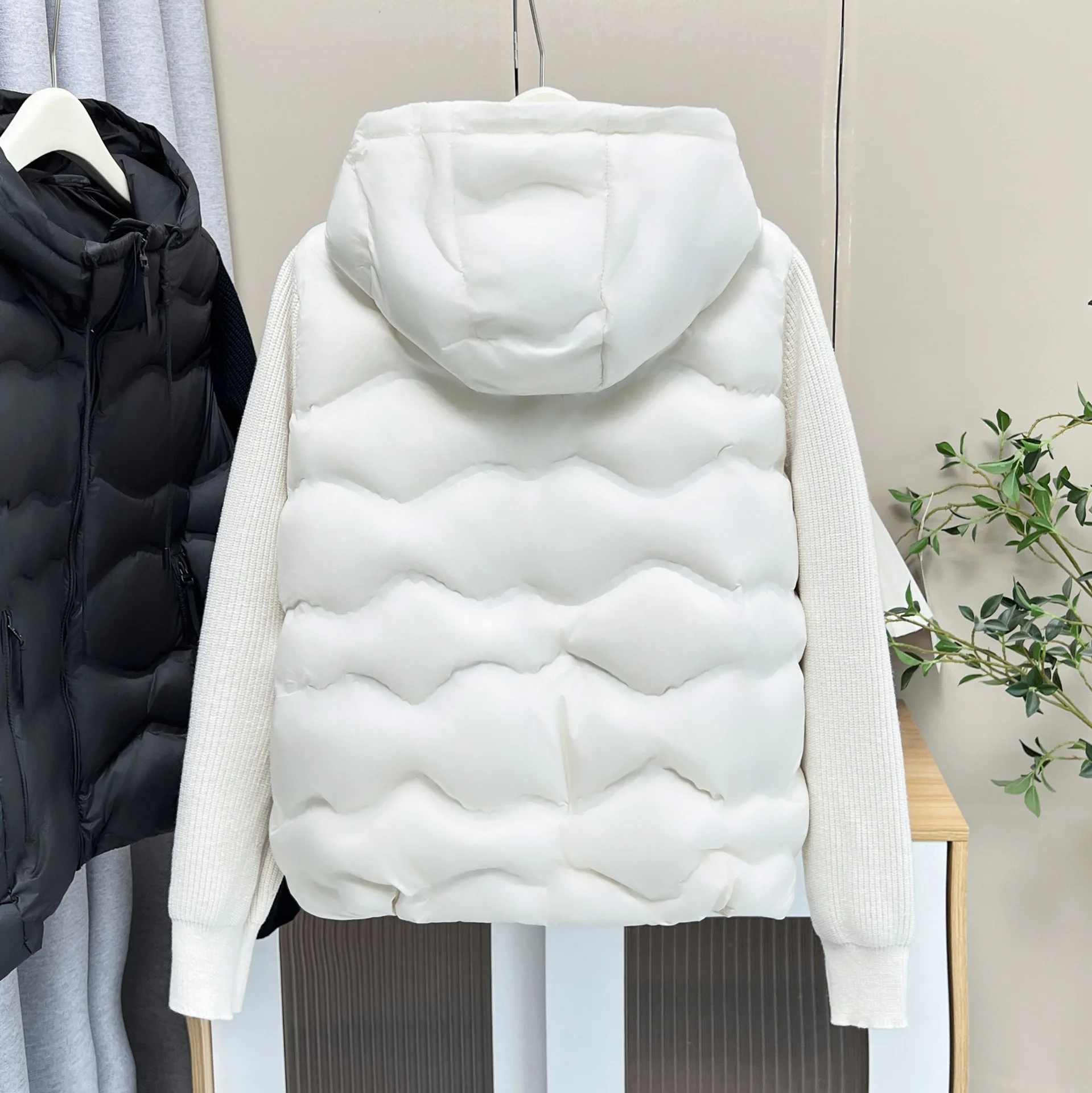 XXXXL Fashion Plus Size Women's Down Jacket 2025 Winter New Korean-style Knitted Sleeve Hooded White Duck Down Warm Coat 1769