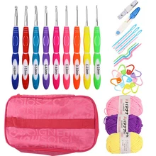  Crochet Set, Crochet Tool Set Beginner Hook Knitting, Ergonomic Yarn Knitting Needle Marker Clip Tool Set 