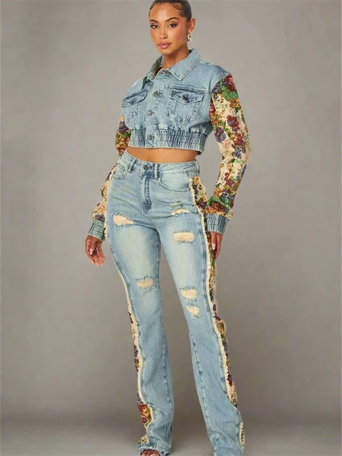 Layla Denim Single Breasted Pant Set 4