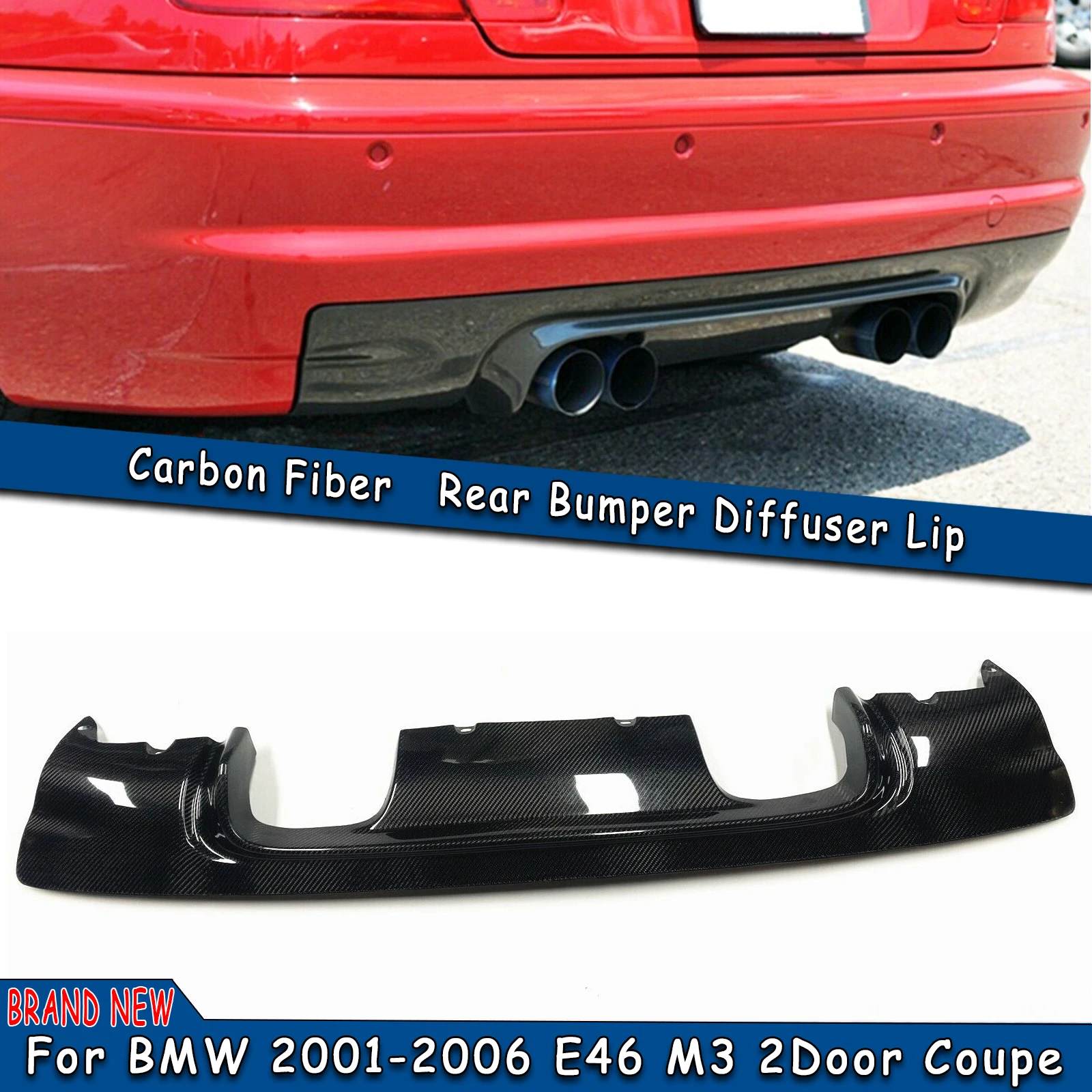Diffusore Paraurti Posteriore In Fibra Di Carbonio Lip Exhasut Guard Splitter Spoiler Plate Per Bmw E46 M3 Coupe 2001 ~ 2006 Csl Style