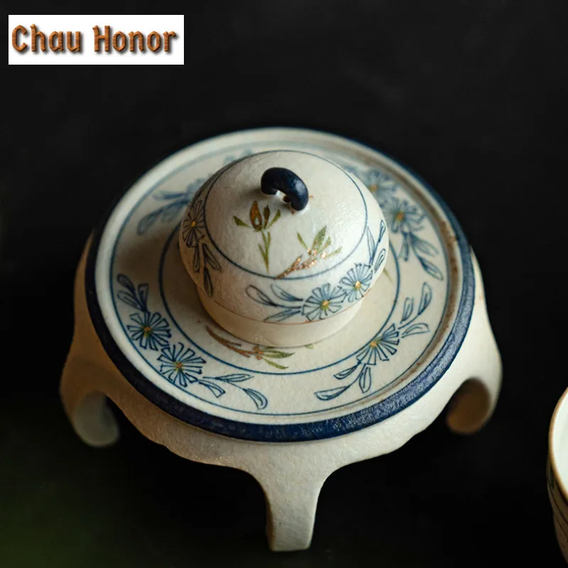 Blue And White Flint Red Teapot Cover Holder Hand Gold Drawing Butterfly Orchid Cover Frame Zisha Pot Bearing Base Tea Ceremony