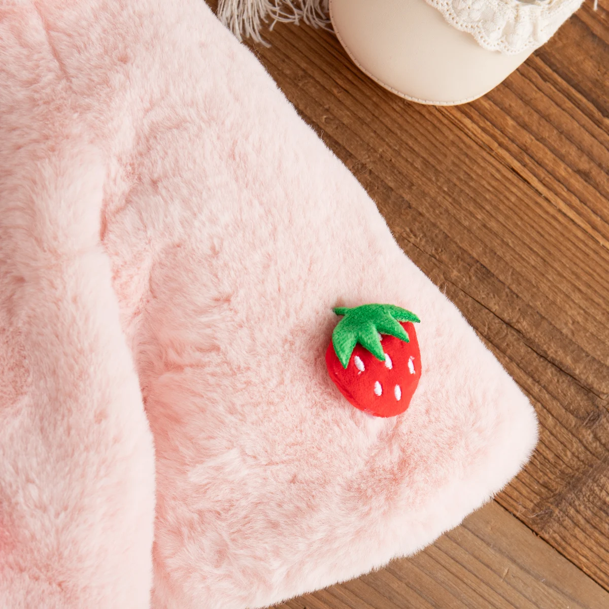 Baby Mädchen Herbst Winter Neue Plüsch Schal Erdbeere Dekoration Lange Ärmeln Mantel Mädchen Thicke Oberbekleidung für Outdoor Tragen – Detail 17
