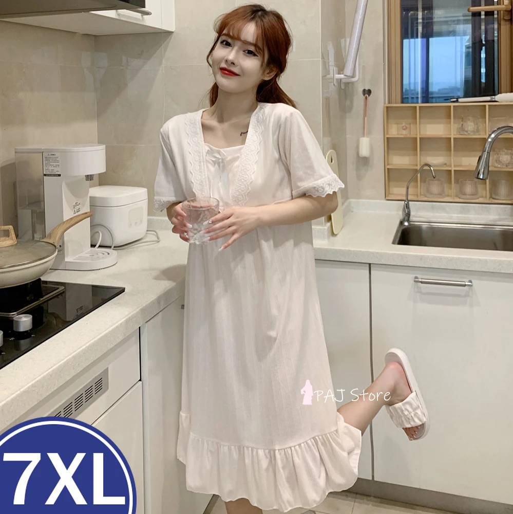 Summer Womens Night Dressing Short Sleeve Sleepshirts cotton Nightgowns