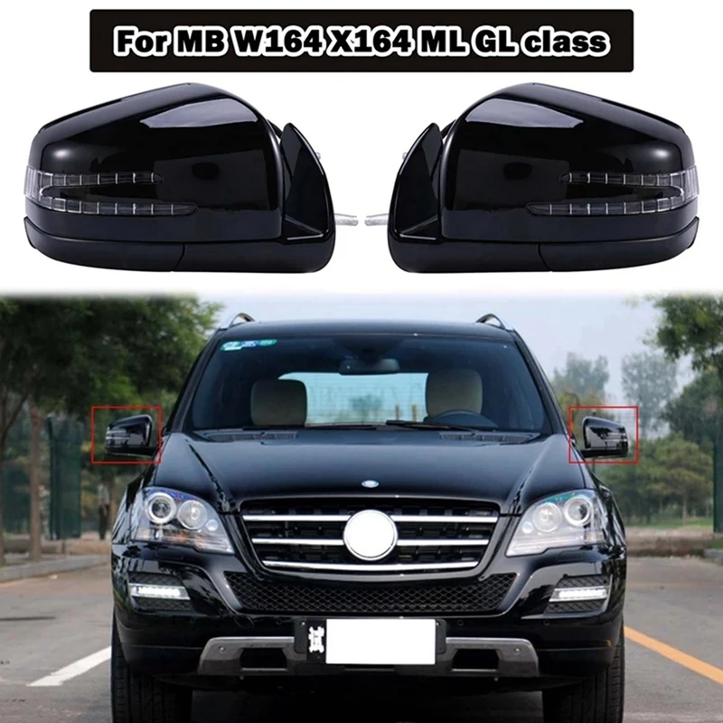 메르세데스 벤츠 W164 X164 ML GL C1 2005-2011 용 사이드 문짝 미러 어셈블리, 4X 차량 전원 백미러, 블랙