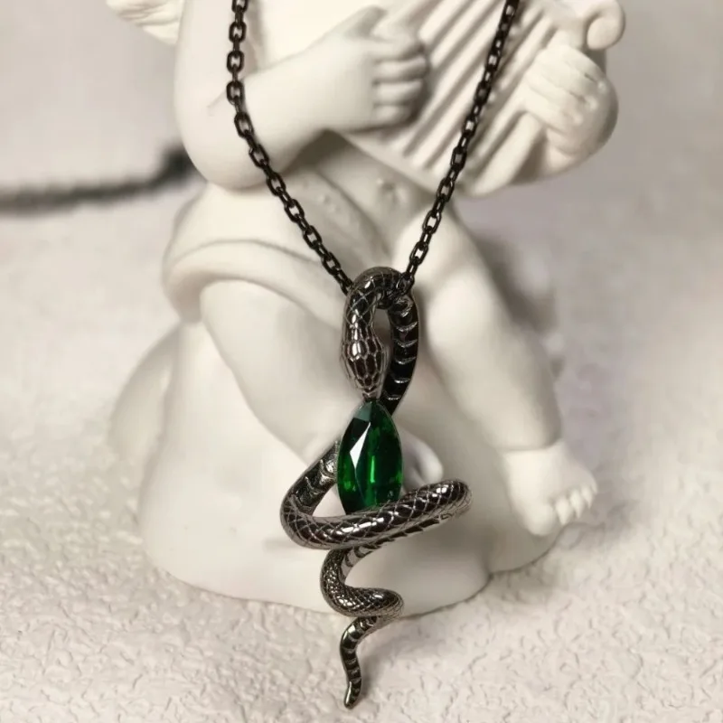 1pc Retro Green Synthetic Zirconia Creative Snake Design Pendant