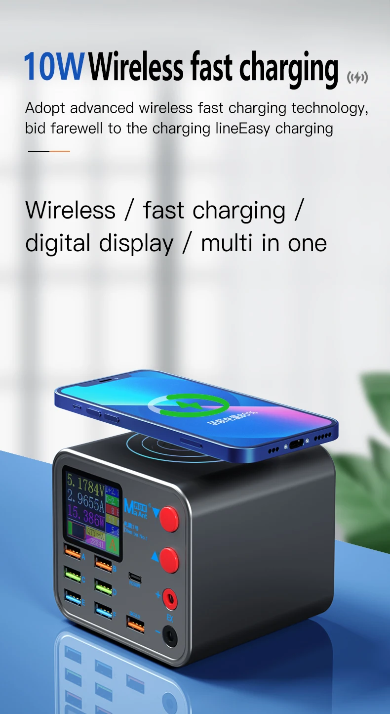 MaAnt DianBa 1 Pro Wireless Smart Charge QC 3.0 8 USB Port Wireless Charging Dock LCD Display For Mobile Phone Charging Repair