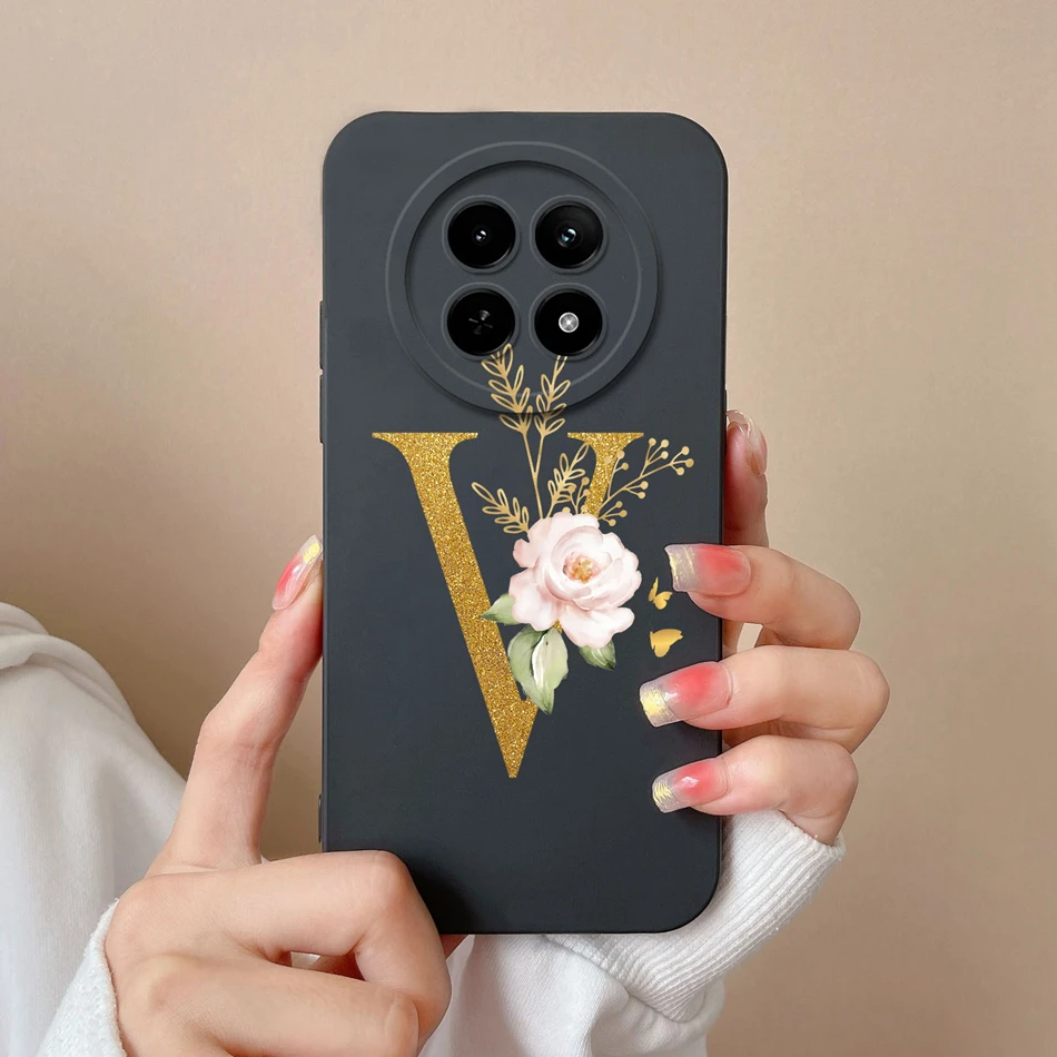 Elegant Rose Letter Soft Liquid Silicone Protective Back Cover for Realme - Lens Protection Bumper Case