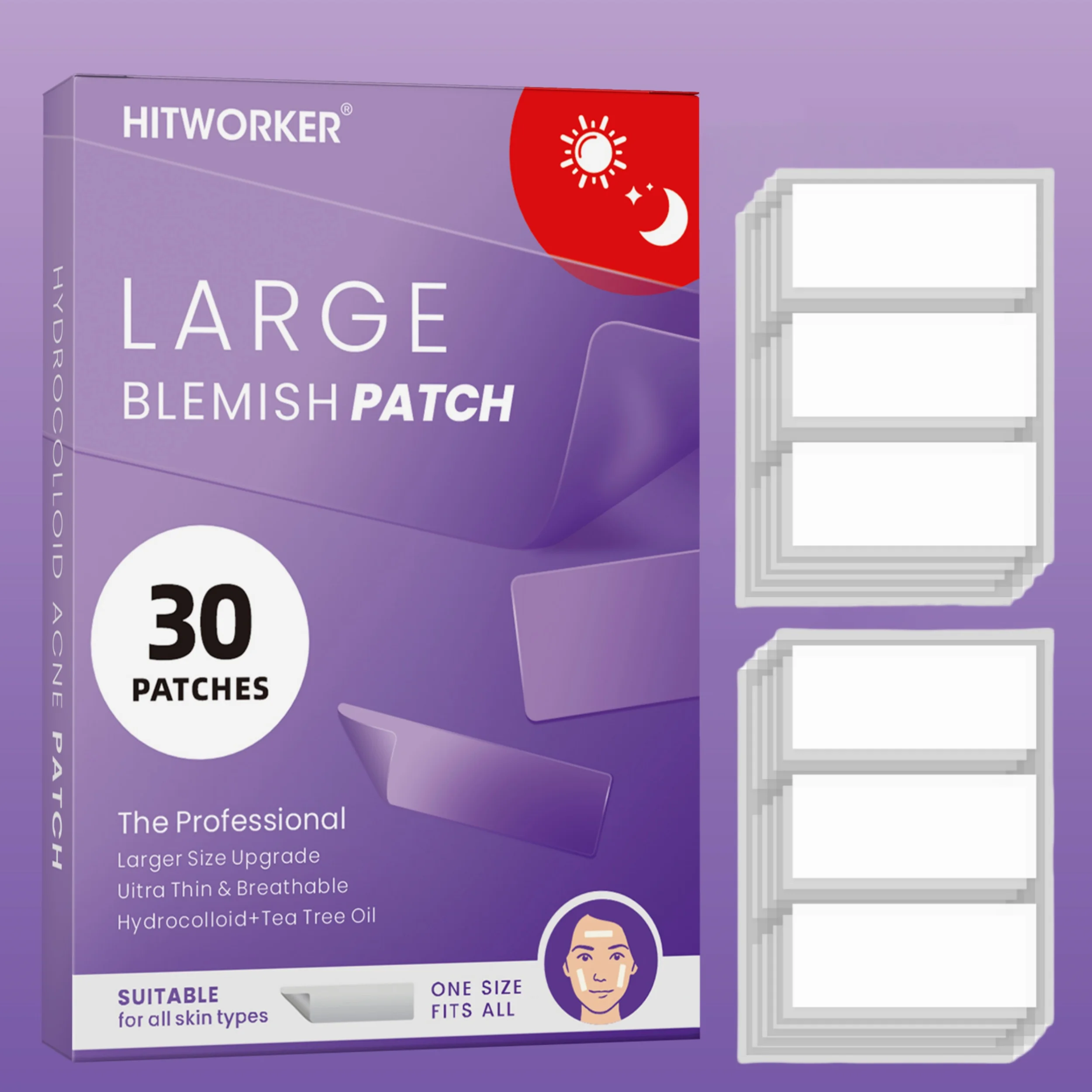 30 XL acne patches, suitable for day and night skin care, waterproof, invisible and comfortable fit, for treating acne/pimples