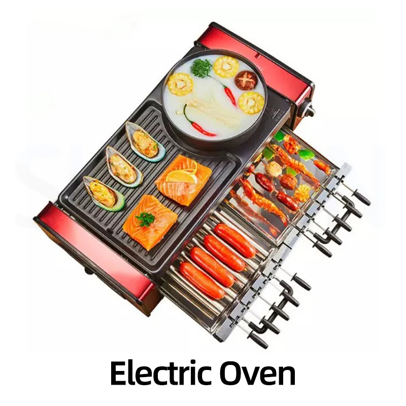 220V 2 층 바베큐 꼬치 기계 가정용 전기 그릴 자동 회전 바베큐 기계 비 스틱 프라이팬 8 전기 무연 바베큐 스토브, 자동 회전 바베큐 기계, 핫 포트, 올인원 기계