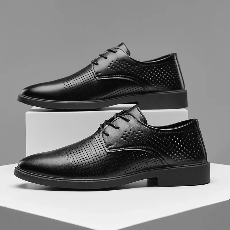 Summer Hollow Plastic British Casual Business Formal Leather Shoes Men Shoes Heightening Casual Set