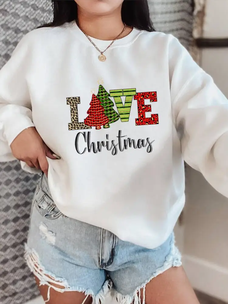 

Tree Letter Style Cute 90s Pullovers Fashion Clothing Holiday Christmas O-neck New Year Fleece Female Women Graphic Sweatshirts