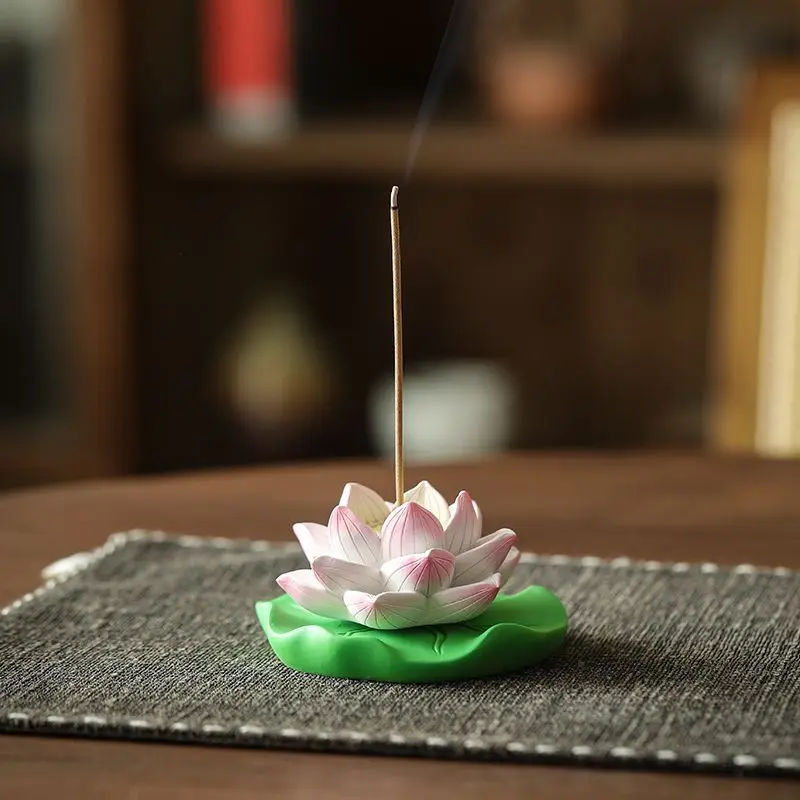 Creative Resin Lotus Flower Fragrance Base Ornament, Home Indoor Zen Tea Ceremony Chinese Style Small Incense Burner Holder, 1Pc