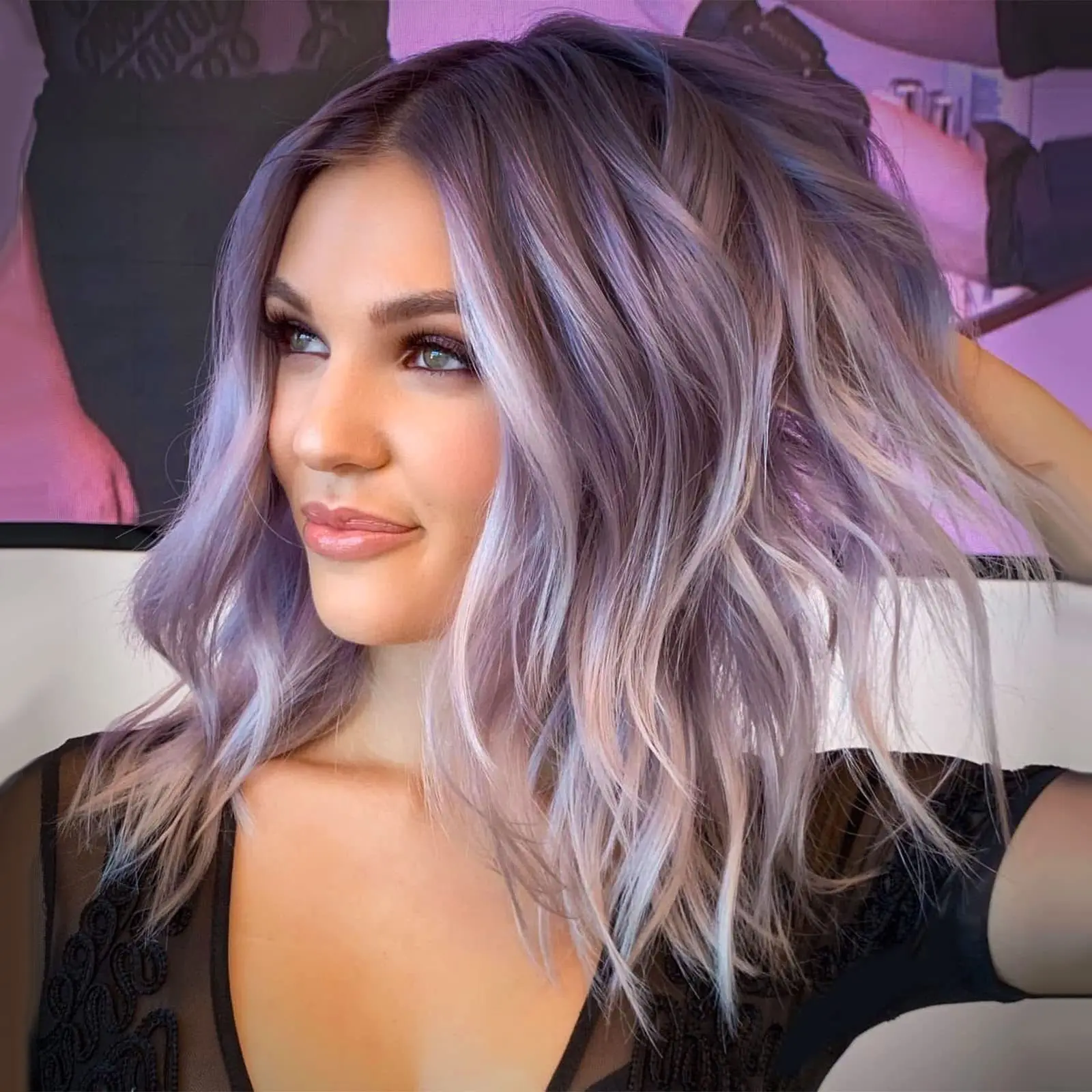 Fashion short curl synthetic wig female front lace gradient purple curly hair daily use full head set natural heat resistant wig