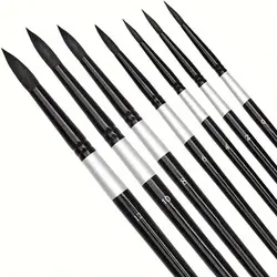 Premium 7-Piece Squirrel Hair Paint Brush Set for Water-Based Mediums, Professional Artist Quality with Wood Handles (Black)