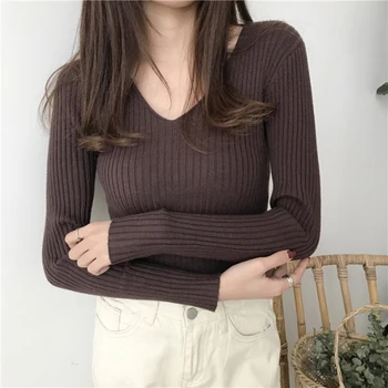 Korean Autumn V Neck Sweater Knitted Fashion Sweaters 2025 Slim Winter Tops For Women Pullover Jumper Pull Femme Truien Dames 1