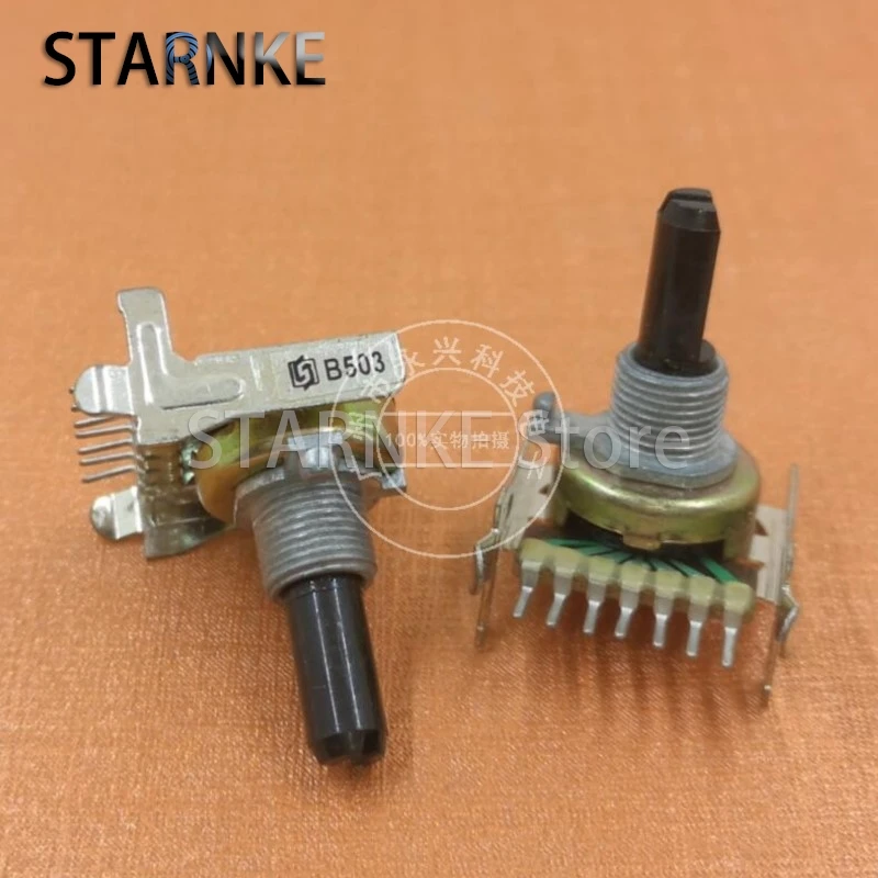 1PCS 1616 Type B50K Horizontal Double B503 Single Row 7 Pin D Shaft Length 20MM Amplifier Audio Volume Adjustable Potentiometer