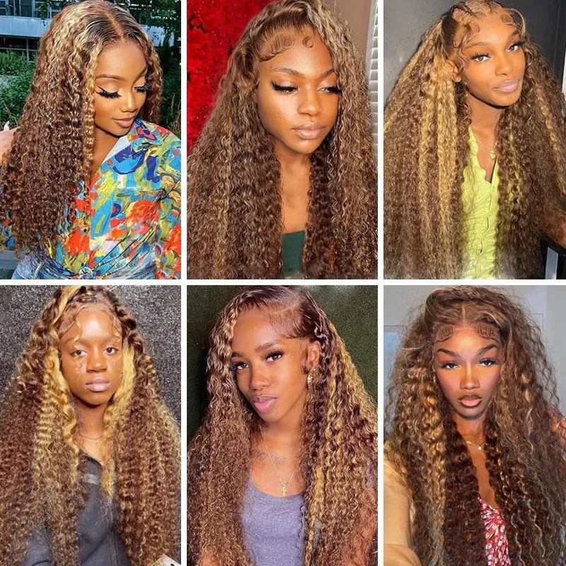 Sophianna Highlight Ombre 34 Inch 1 3 4 Bundles Double Weft Water Curly Bundles Brown Deep Wave Bundles 100%Human Hair Weaves 6