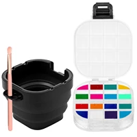 Airtight Paint Palette with Lid 16 Wells Travel Paint Palette Box with Folding Paint Brush Washing Bucket Multifunctional 1