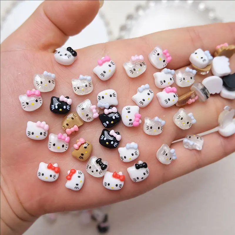 50Pcs/Bag Cartoon Nail Accessories Hand-painted Resin Kuromi Pochacco Hallo Kitty Cinnamon Fruit Melody Accessories