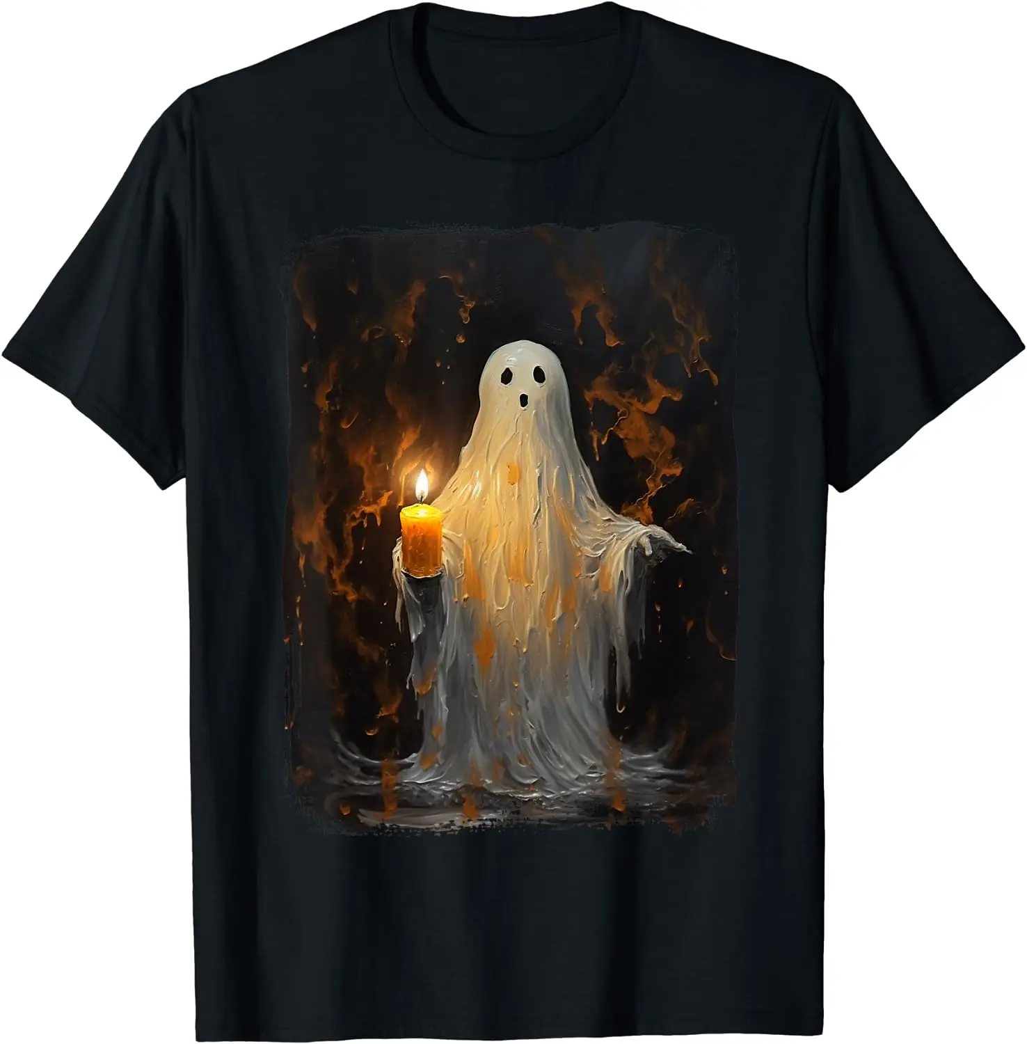 

Cute Ghost Holding Candle Funny Halloween Gothic Vintage T-Shirt Casual Cotton Daily Four Seasons Tees Graphic T Shirts Tshirt