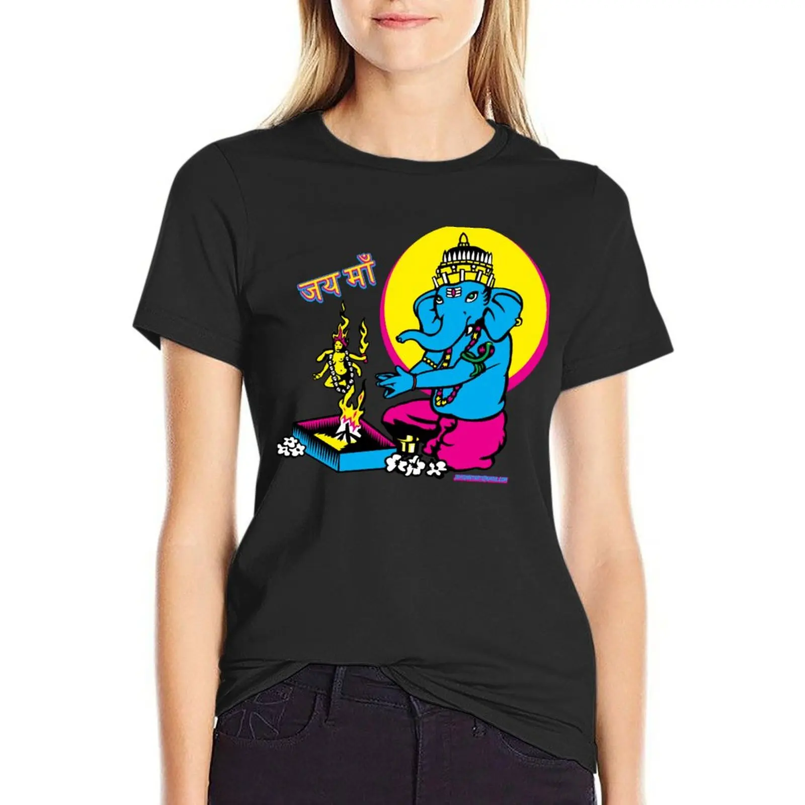 

Ganesh's Puja to Ma Jah Sunny Arts Design T-Shirt hippie clothes Blouse summer tops oversized t shirts for Women