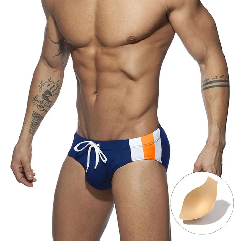 New Mens Surfing Swimwear Splicing Swim Briefs Low Waist Swimming Short Trunk Sport Beach Pants Swimsuit Bikini Male Sexy Shorts 3