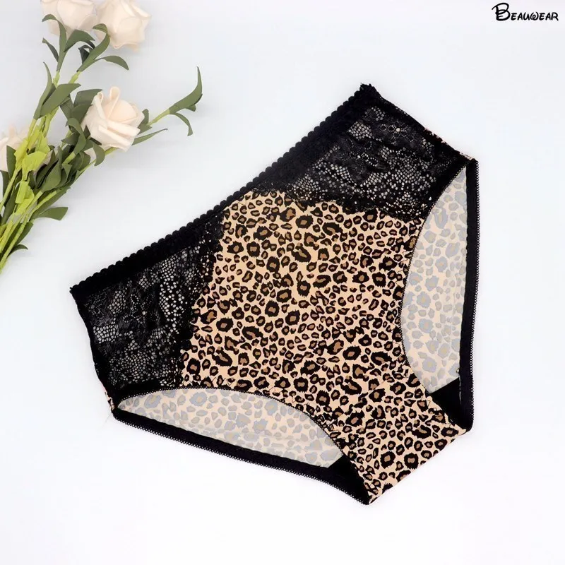 Beauwear Vita Media Leopardo Abbigliamento Donna Mutandine Corte Slip In Pizzo Sexy Intimo Femminile Taglie Forti Lingerie Sexy Per Donna