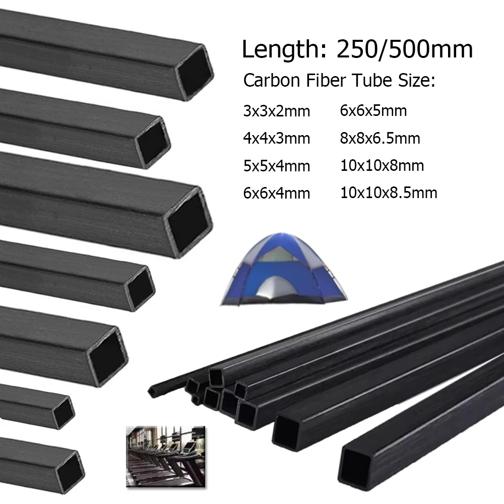 1/2/3Pcs 탄소 섬유 사각 튜브, 250mm/500mm 길이, 3mm10mm DIY 프..