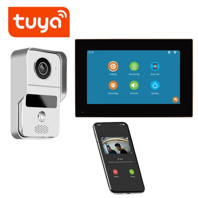 Tuya App Smart WiFi Video Intercom System 7'' 1080P Display Wireless Doorbell & RFID Access Control for Villa/Apartment Security 2