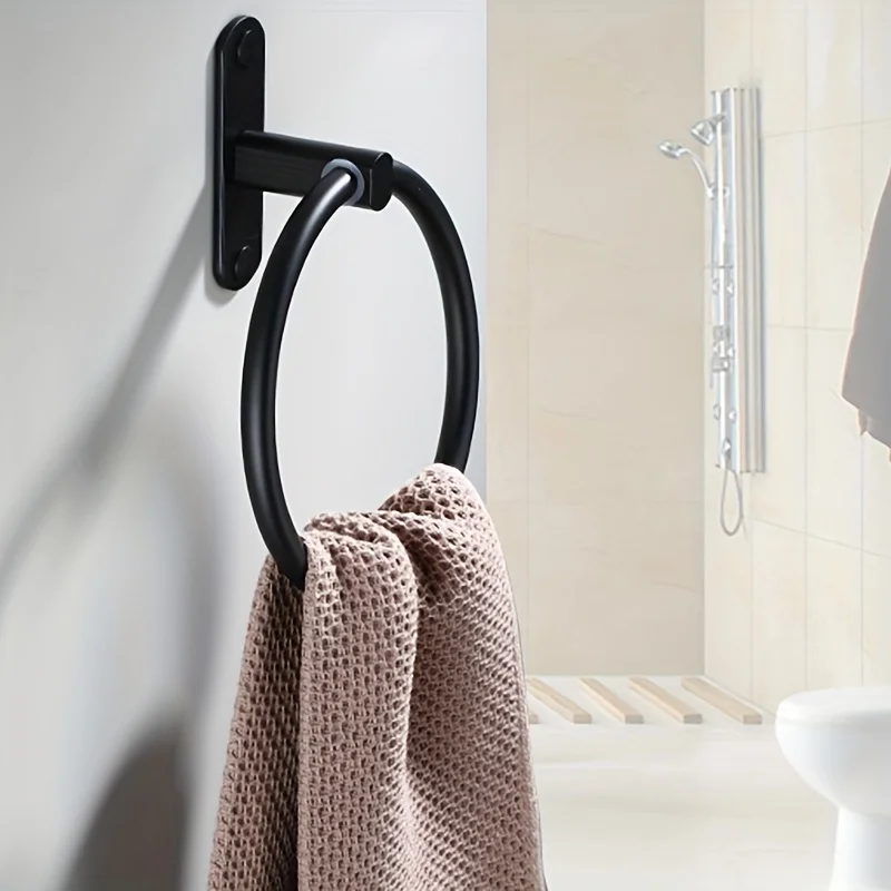 Bourdillat Black Finish aluminum Bathroom Towel Holder Wall-Mounted Round Towel Rings ,Towel Rack Bathroom Rack