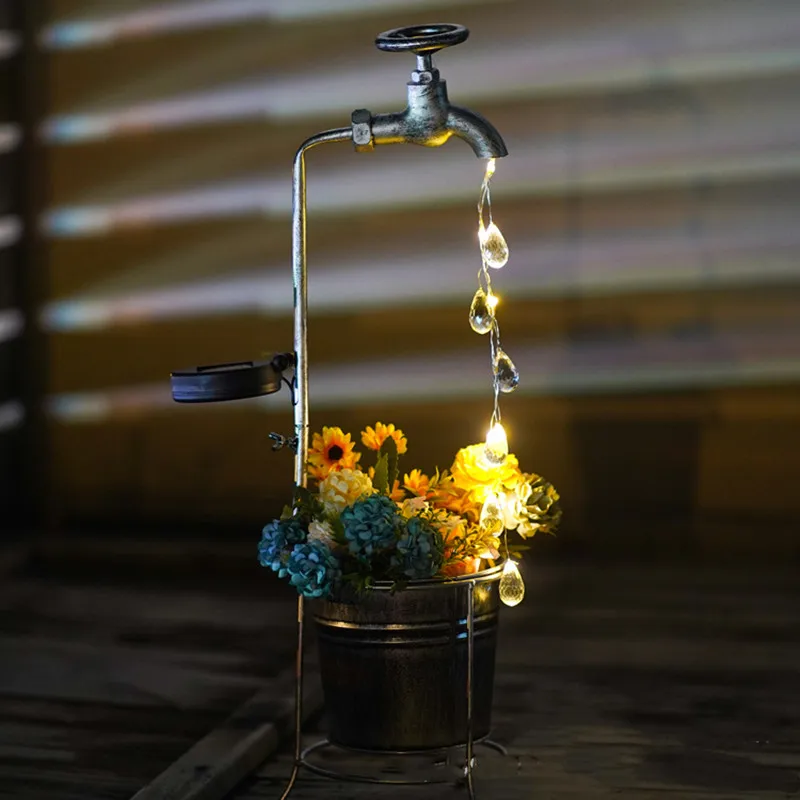 Solar Watering Tap Lights Led Iron Planter Lantern Light Waterproof Yard Outdoor Lights Garden Decoration Outdoor Landscape Lamp solar garden light
