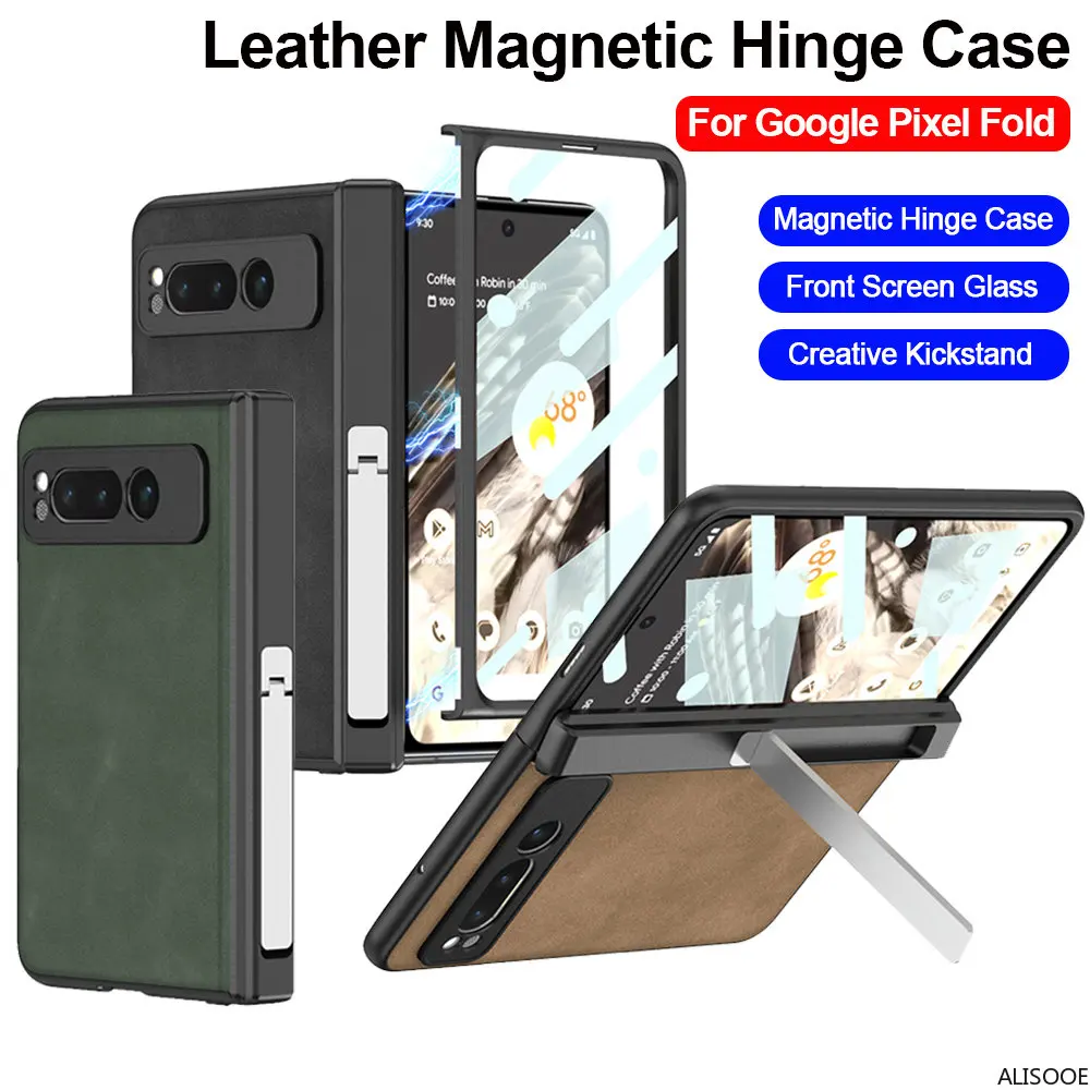 

For Google Pixel Fold 5G Case Magnetic Hinge Capa Leather Stand Holder Protection Cover Fundas with Front Screen Glass