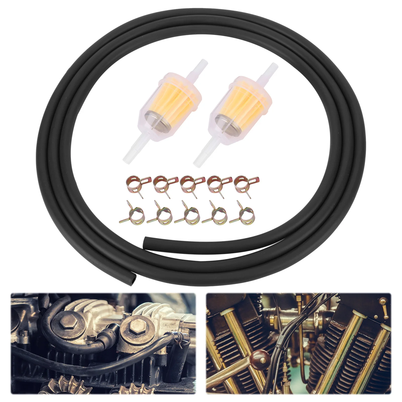 Fuel Filter Line Filter Kit with Spring Clips Gas Inline Fuel Filters Suit Rust Proof for Car Motorcycle Oil Lawn Mower Filter